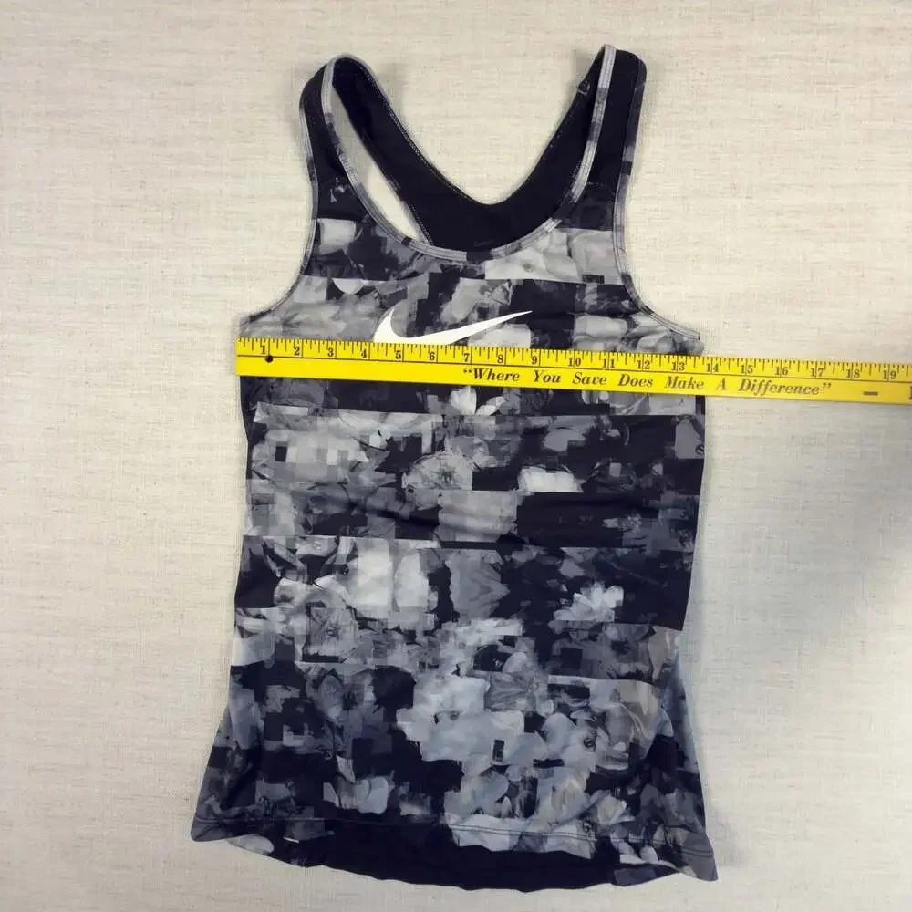 Nike Dri-FIT Racerback Tank Top Size S Black‎ White Floral